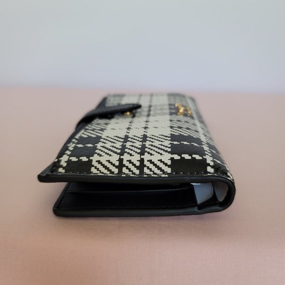 KATE SPADE Hudson Posh Plaid Embossed Pebbled Leather Bifold Wallet-Black MultI⭐ - Picture 11 of 16